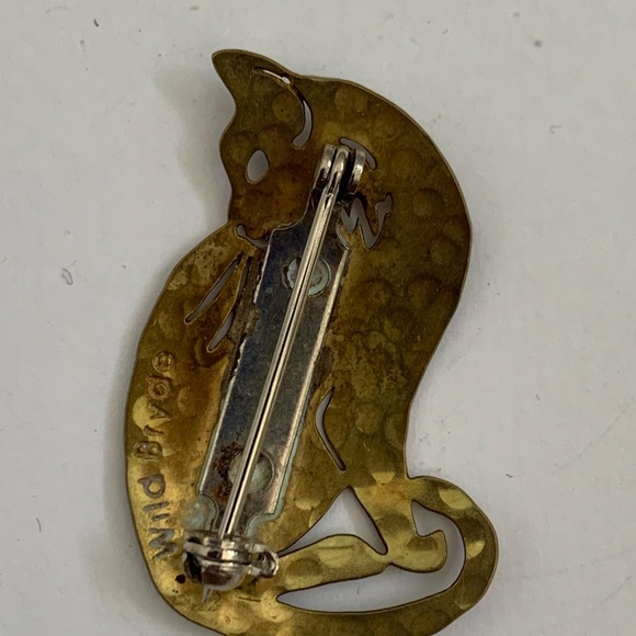 Wild Bryde Gold Tone Cat Brooch Open Work Vintage Signed - Picture 2 of 2